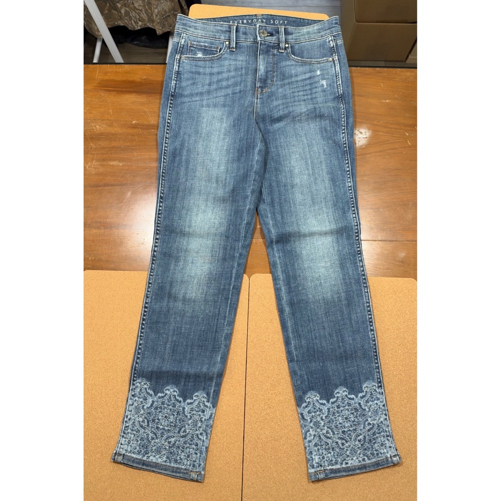 White House Black Market Straight Jeans Women 2 Blue Excellent Studded Hem